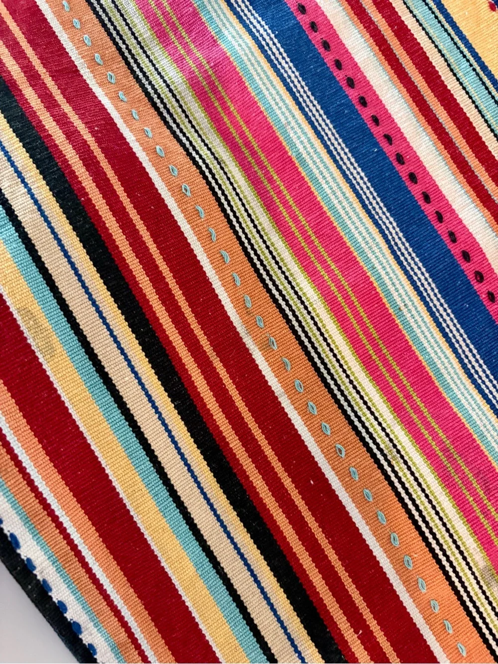 Vintage Multicolor Striped Table Runner 80”x16”